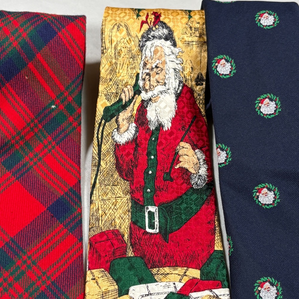 Christmas Necktie Lot Mens OS Christmas Santa Plaid Multi Holiday Vintage 4pc - Picture 5 of 13